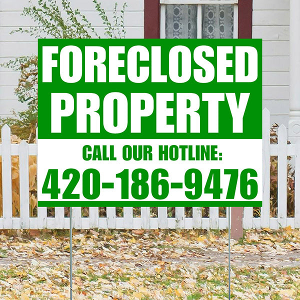 Real Estate - Foreclosed Property - Plain Green White Design - YardSigns.com