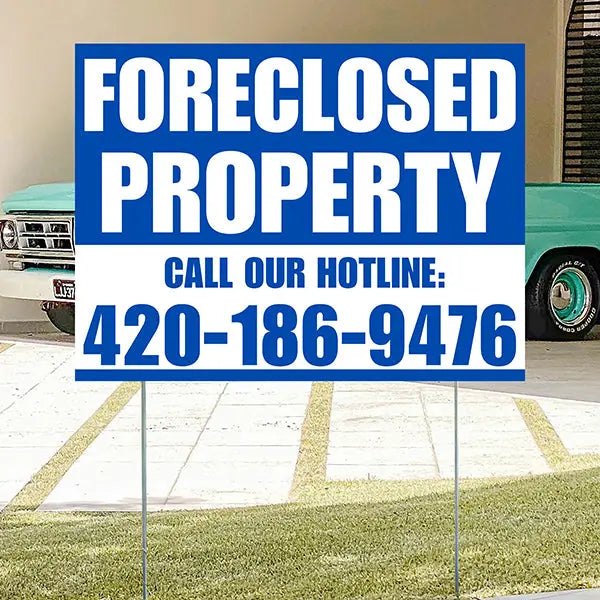 Real Estate - Foreclosed Property - Plain Blue White Design YardSigns.com