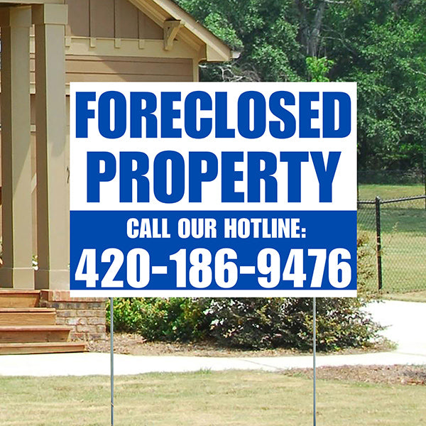 Real Estate - Foreclosed Property - Plain White Blue Design - YardSigns.com