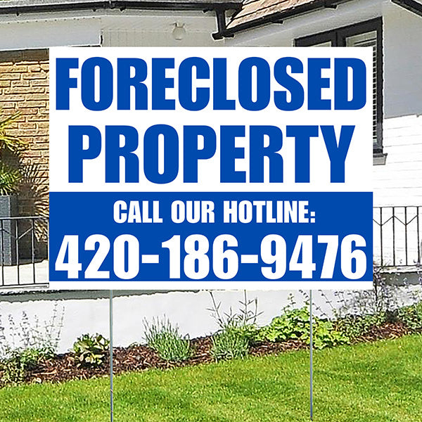 Real Estate - Foreclosed Property - Plain White Blue Design - YardSigns.com