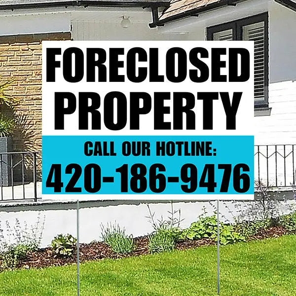 Real Estate - Foreclosed Property - Plain White Aqua Blue Design YardSigns.com