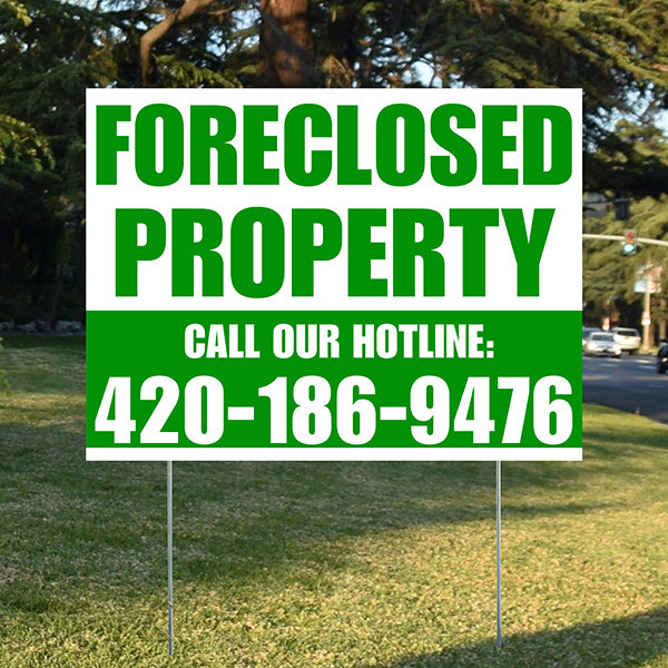 Real Estate - Foreclosed Property - Plain White Green Design - YardSigns.com