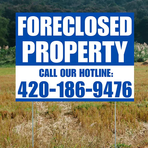 Real Estate - Foreclosed Property - Plain Blue White Design YardSigns.com