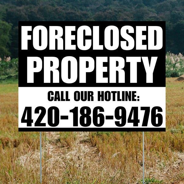 Real Estate - Foreclosed Property - Plain Black White Design - YardSigns.com