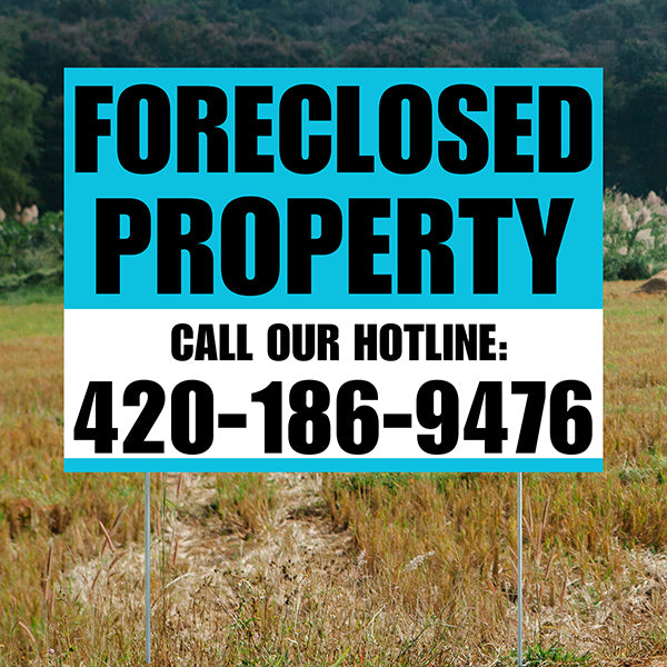 Real Estate - Foreclosed Property - Plain Aqua Blue White Design - YardSigns.com