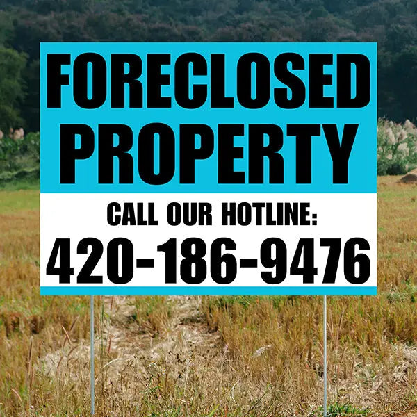 Real Estate - Foreclosed Property - Plain Aqua Blue White Design YardSigns.com
