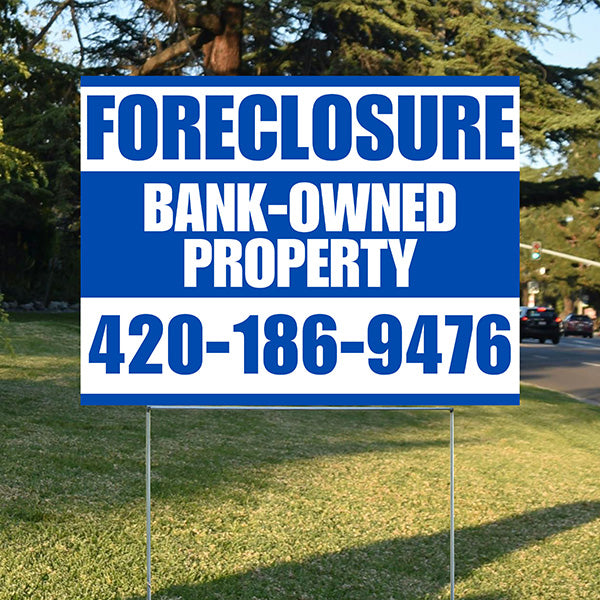 Real Estate - Foreclosure - Bank Owned Property - Plain Blue White Design - YardSigns.com
