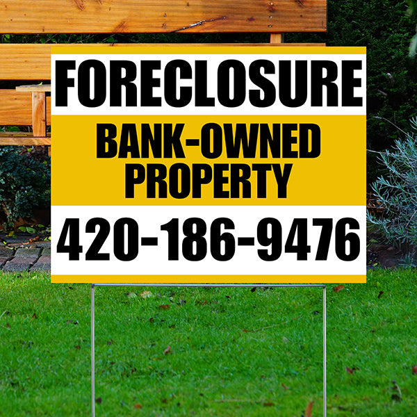 Real Estate - Foreclosure - Bank Owned Property - Plain Mustard Gold White Design - YardSigns.com