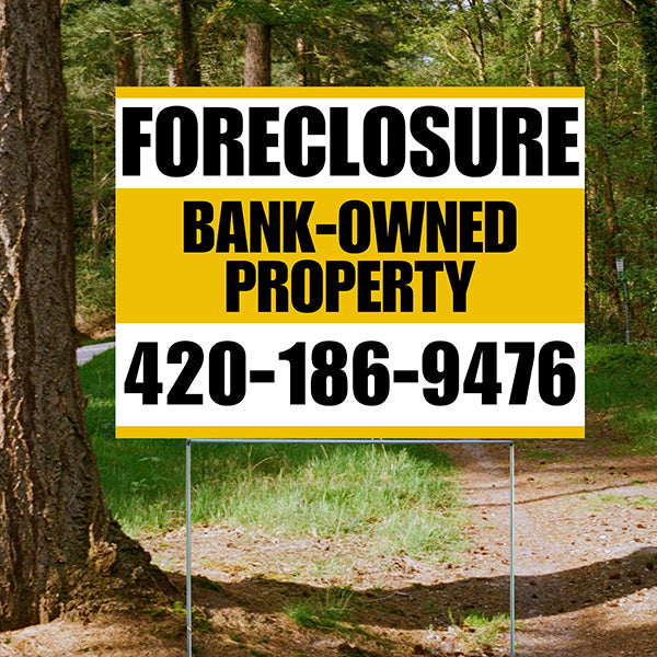 Real Estate - Foreclosure - Bank Owned Property - Plain Mustard Gold White Design - YardSigns.com