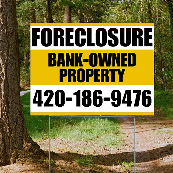 Real Estate - Foreclosure - Bank Owned Property - Plain Mustard Gold White Design YardSigns.com