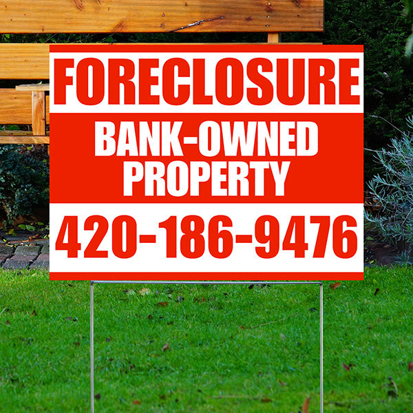 Real Estate - Foreclosure - Bank Owned Property - Plain Chili Red White Design - YardSigns.com