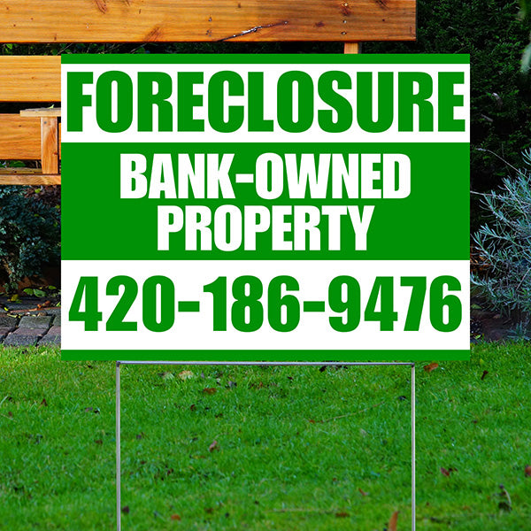 Real Estate - Foreclosure - Bank Owned Property - Plain Green White Design - YardSigns.com