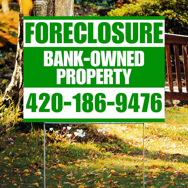 Real Estate - Foreclosure - Bank Owned Property - Plain Green White Design - YardSigns.com