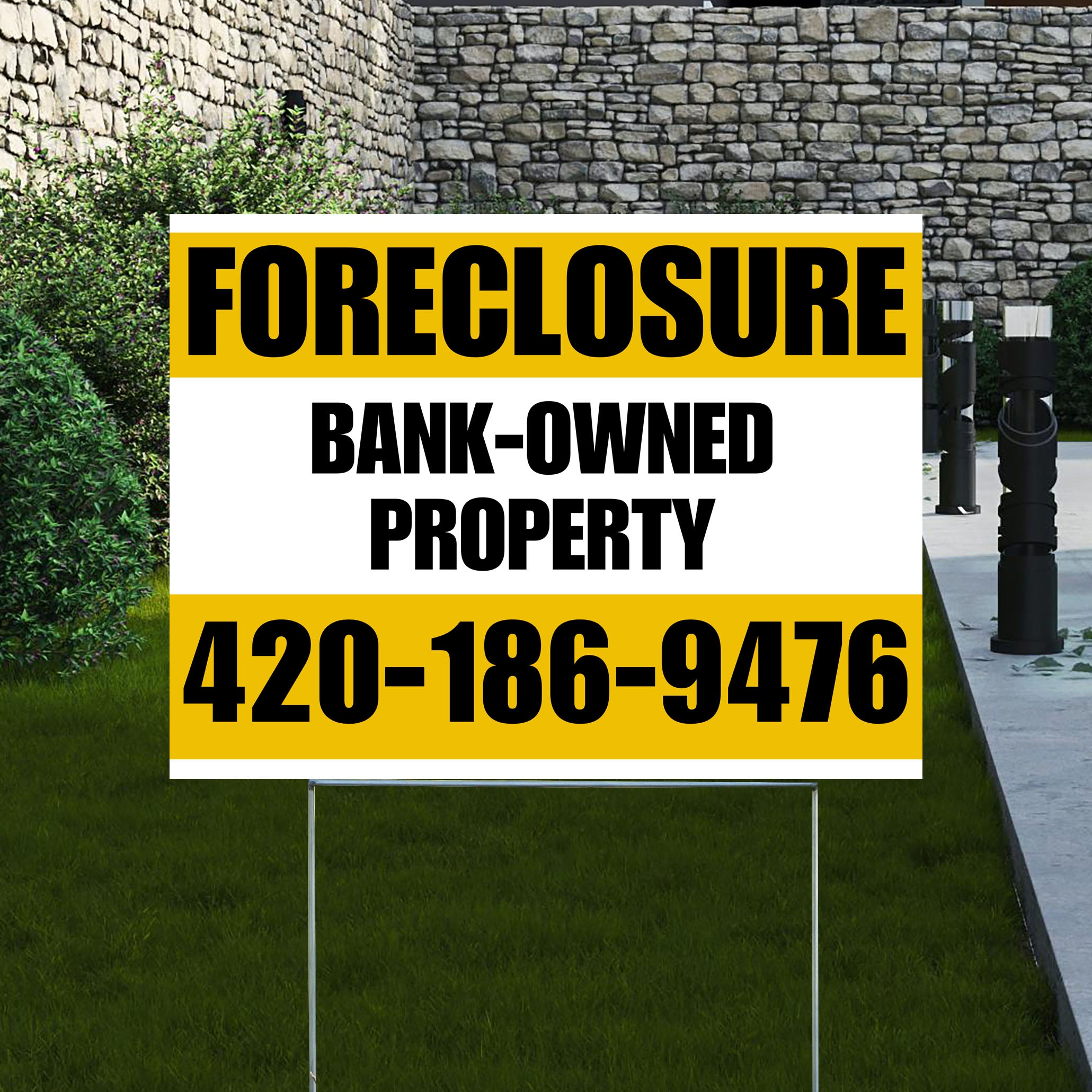 Real Estate - Foreclosure - Bank Owned Property - Plain White Mustard Gold Design - YardSigns.com