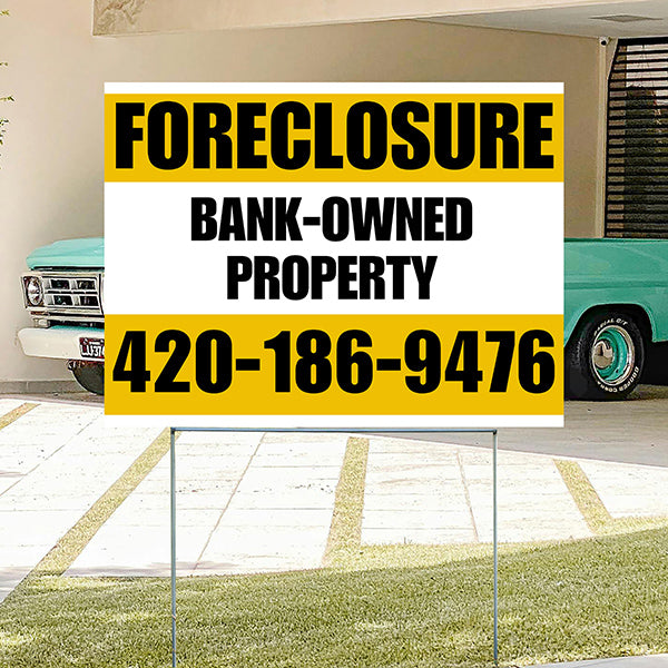 Real Estate - Foreclosure - Bank Owned Property - Plain White Mustard Gold Design - YardSigns.com