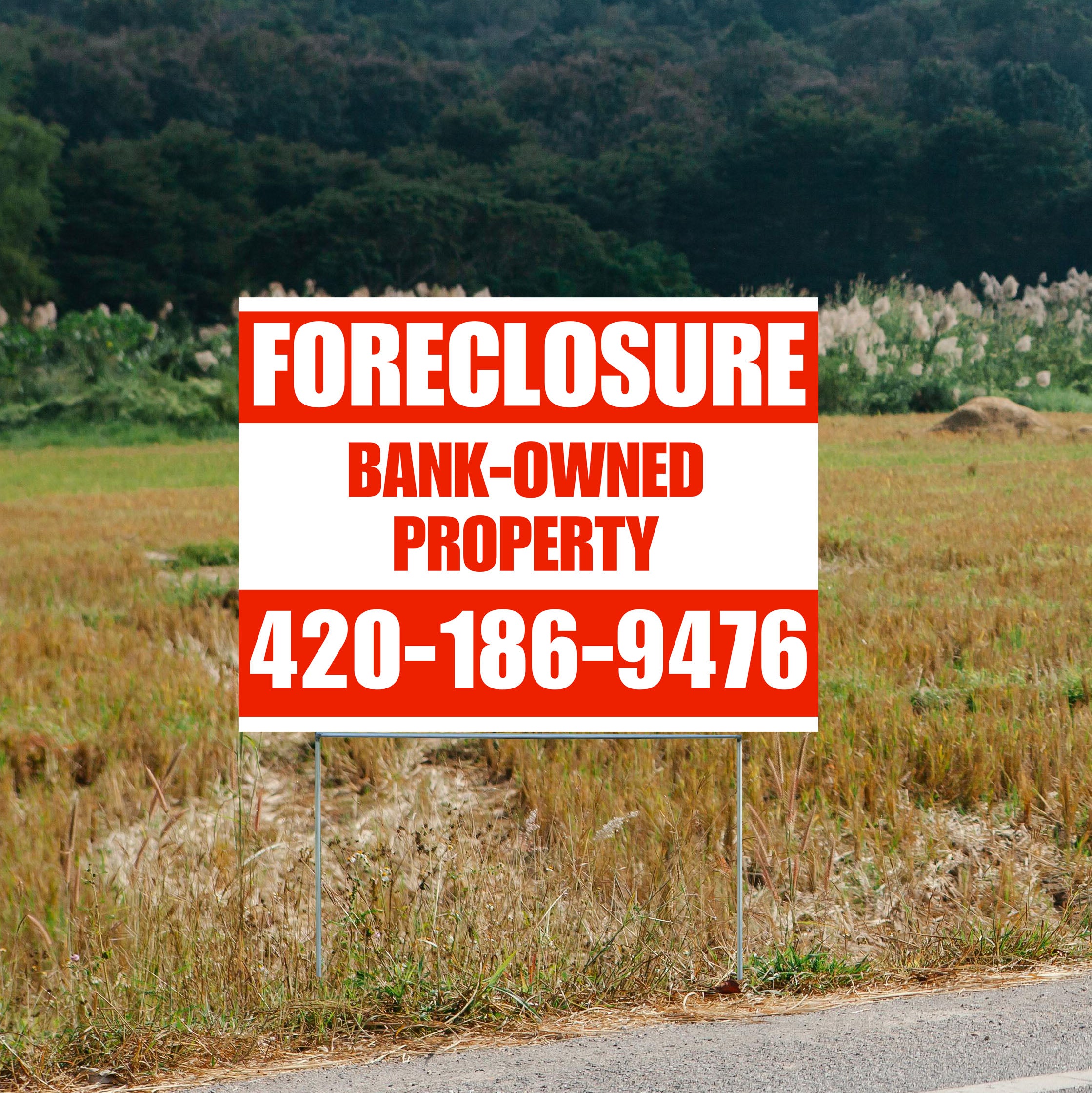 Real Estate - Foreclosure - Bank Owned Property - Plain White Chili Red Design - YardSigns.com