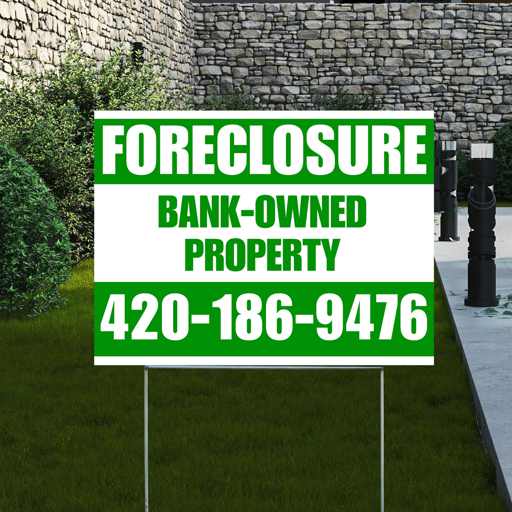 Real Estate - Foreclosure - Bank Owned Property - Plain White Green Design - YardSigns.com
