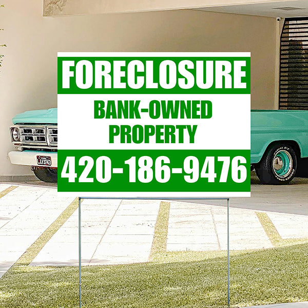 Real Estate - Foreclosure - Bank Owned Property - Plain White Green Design - YardSigns.com