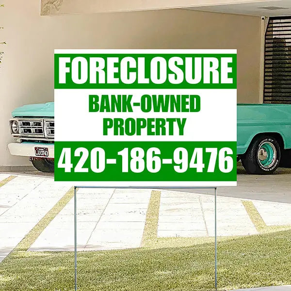 Real Estate - Foreclosure - Bank Owned Property - Plain Green White Design YardSigns.com