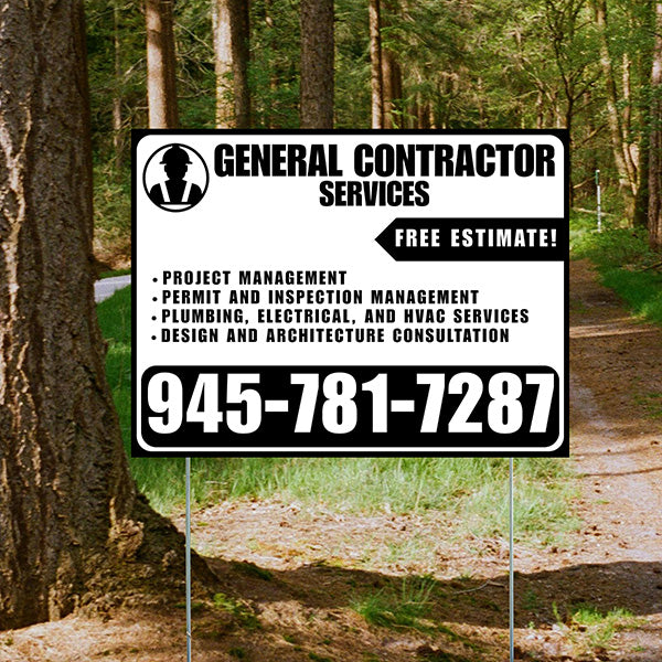 General Contractor Services - Project Management, Permit and Inspection Management, Plumbing, Electrical, and HVAC Services, Design and Architecture Consultation with Free Estimate - Plain Black White Design - YardSigns.com