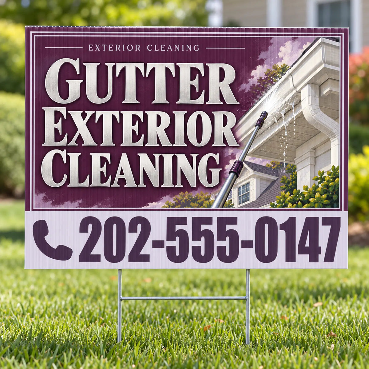 Pressure Washing - Gutter Exterior Cleaning Yard Sign - Plum & Silver - 24 x 18