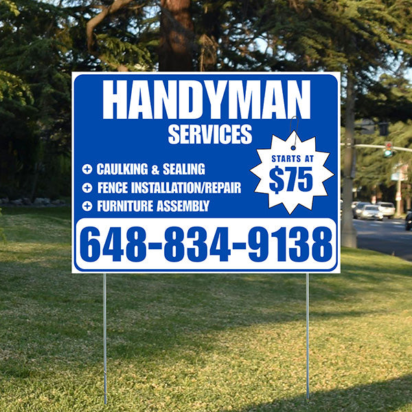 Handyman Services - Caulking & Sealing, Fence Installation, Furniture Assembly - Plain Blue White Design - YardSigns.com