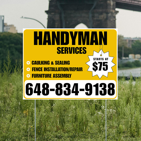 Handyman Services - Caulking & Sealing, Fence Installation, Furniture Assembly - Plain Mustard Gold White Design - YardSigns.com