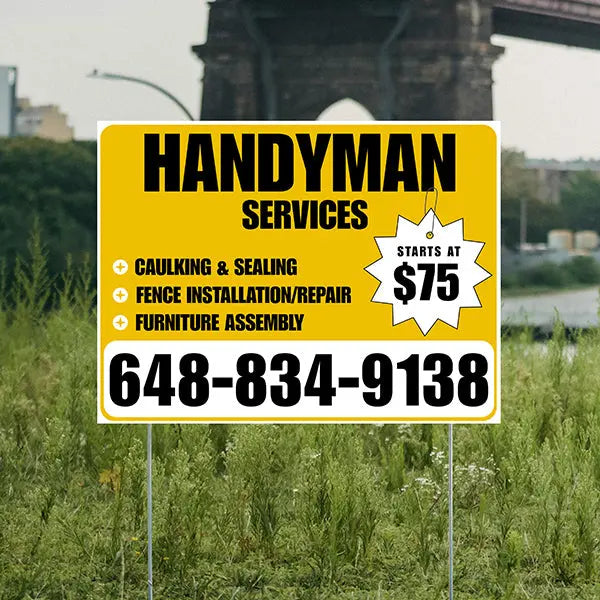 Handyman Services - Caulking & Sealing, Fence Installation, Furniture Assembly - Plain Mustard Gold White Design YardSigns.com