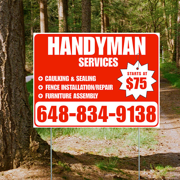 Handyman Services - Caulking & Sealing, Fence Installation, Furniture Assembly - Plain Chili Red White Design - YardSigns.com