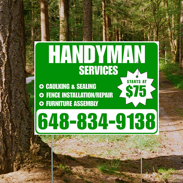 Handyman Services - Caulking & Sealing, Fence Installation, Furniture Assembly - Plain Green White Design - YardSigns.com