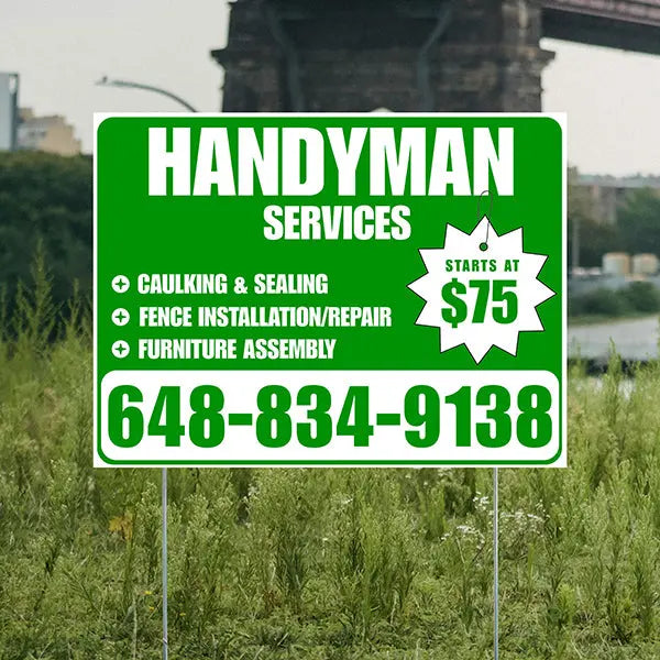 Handyman Services - Caulking & Sealing, Fence Installation, Furniture Assembly - Plain White Green Design YardSigns.com