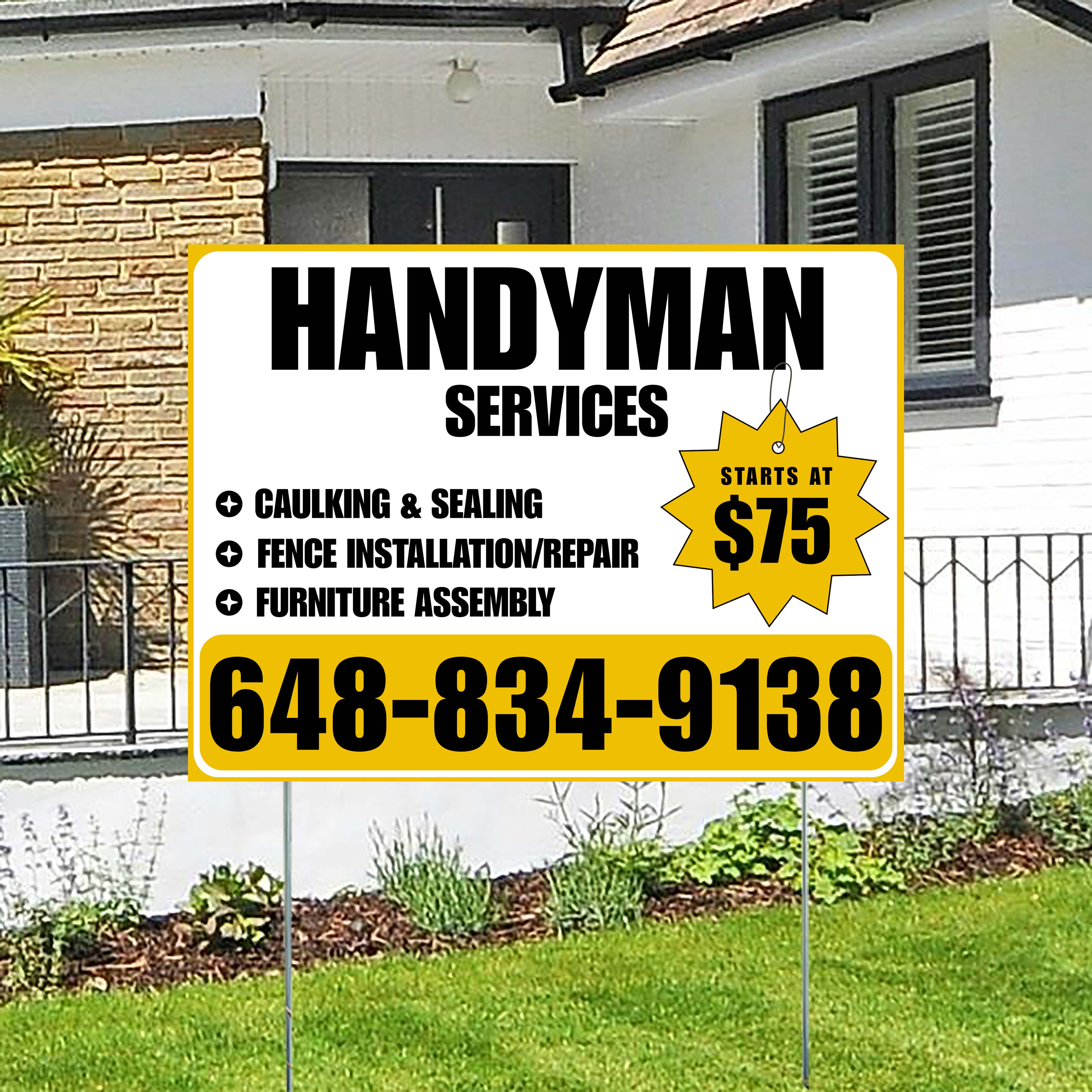 Handyman Services - Caulking & Sealing, Fence Installation, Furniture Assembly - Plain White Mustard Gold Design - YardSigns.com