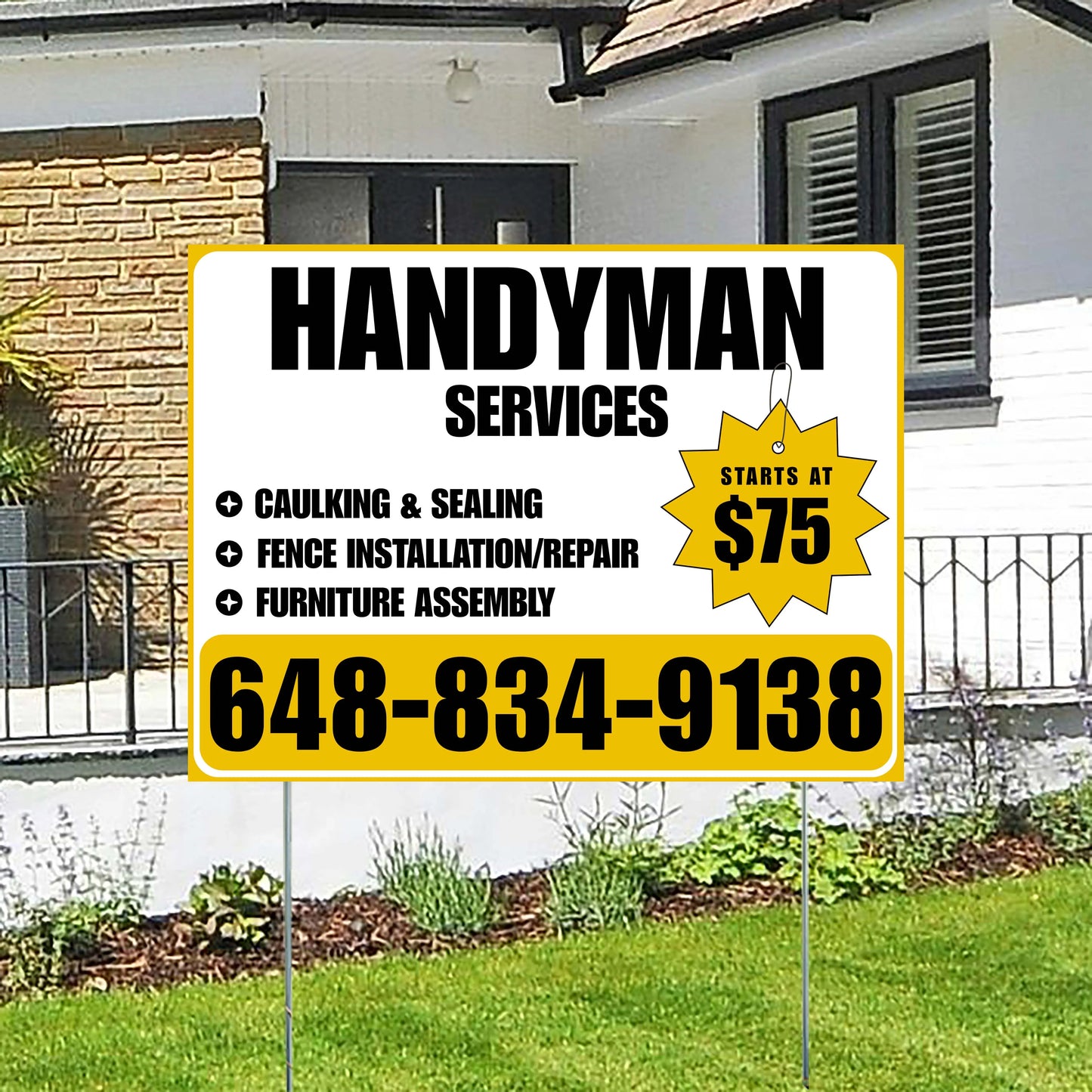 Handyman Services - Caulking & Sealing, Fence Installation, Furniture Assembly - Plain White Mustard Gold Design YardSigns.com