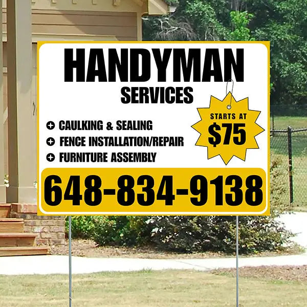 Handyman Services - Caulking & Sealing, Fence Installation, Furniture Assembly - Plain White Mustard Gold Design YardSigns.com