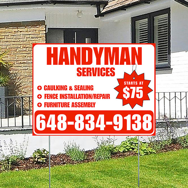 Handyman Services - Caulking & Sealing, Fence Installation, Furniture Assembly - Plain White Chili Red Design - YardSigns.com
