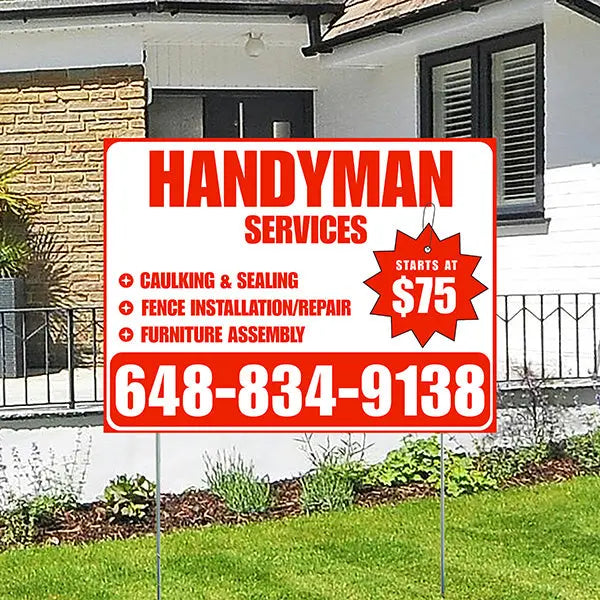 Handyman Services - Caulking & Sealing, Fence Installation, Furniture Assembly - Plain White Chili Red Design - YardSigns.com