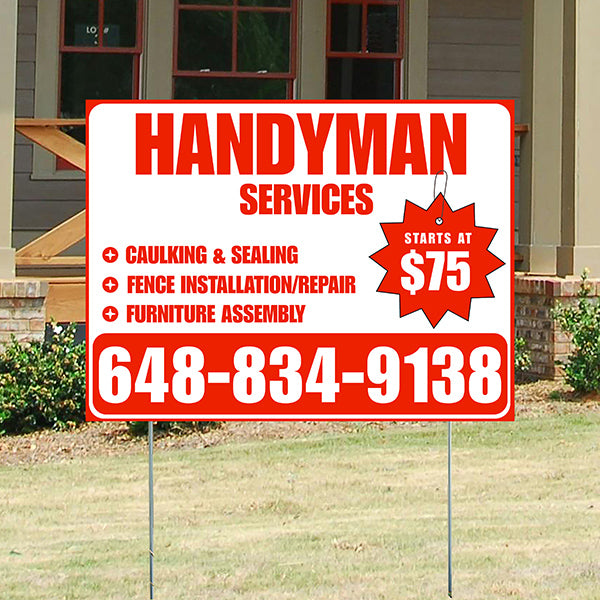 Handyman Services - Caulking & Sealing, Fence Installation, Furniture Assembly - Plain White Chili Red Design - YardSigns.com