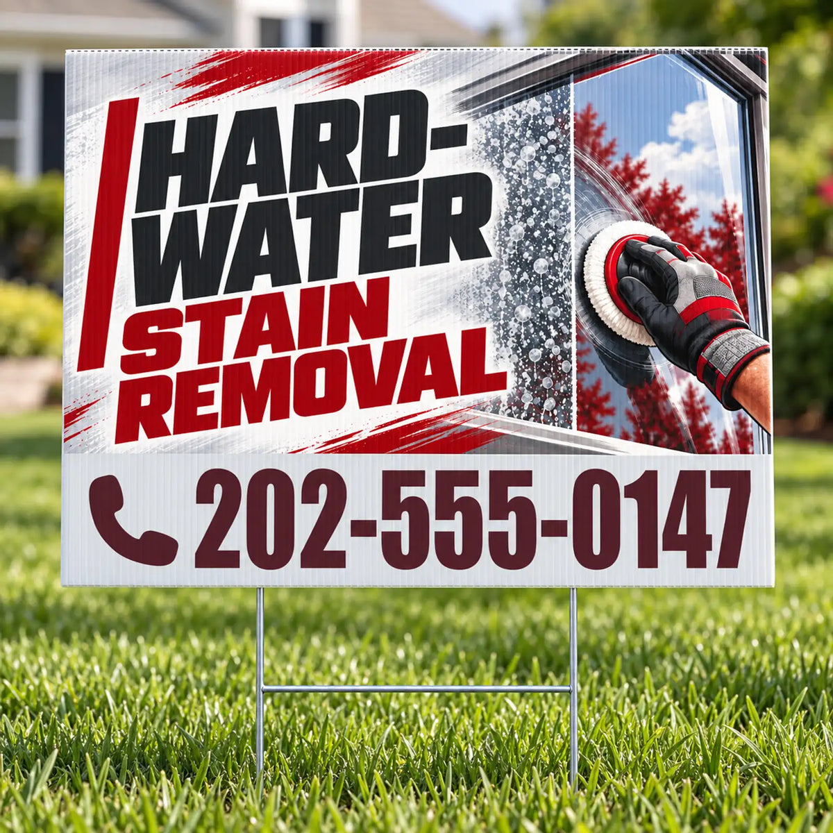 Expert Window Cleaning Services - Hard-Water Stain Removal Yard Sign - Oxblood & Silver - 24 x 18