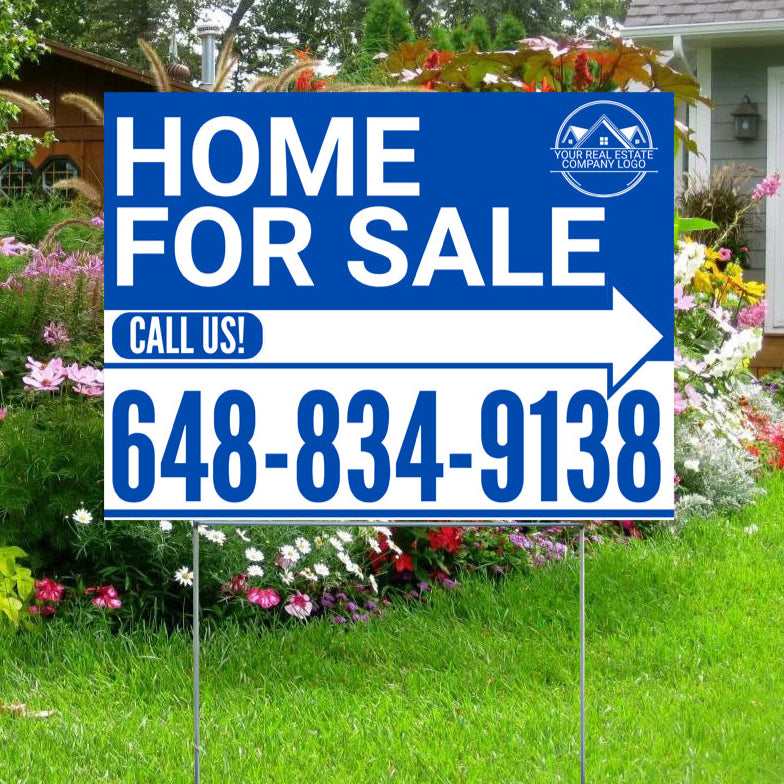 Home Sale Yard Sign - Plain Black White - Right Arrow with Logo Design - YardSigns.com