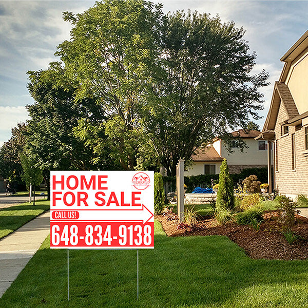 Home Sale Yard Sign - Plain White Red - Right Arrow with Logo Design - YardSigns.com
