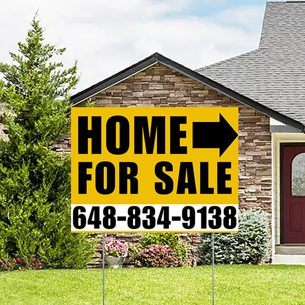 Home Sale Yard Sign - Plain Mustard Gold White - Right Arrow Design - YardSigns.com