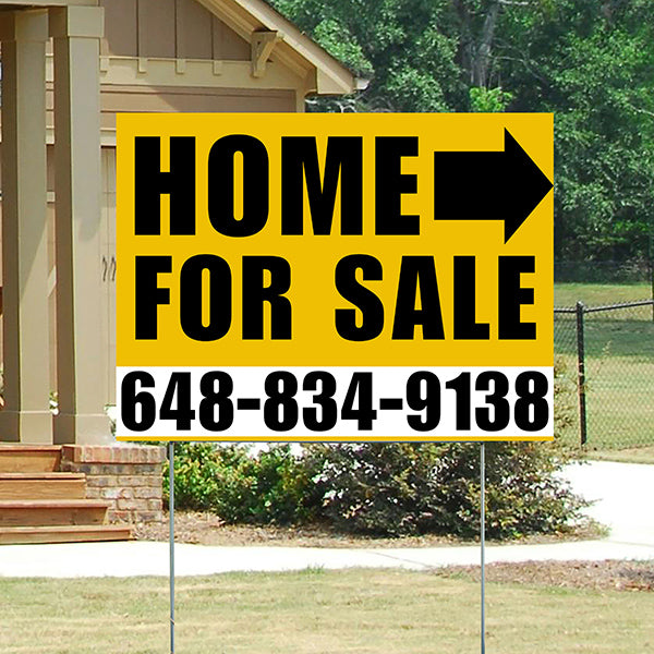 Home Sale Yard Sign - Plain Mustard Gold White - Right Arrow Design - YardSigns.com
