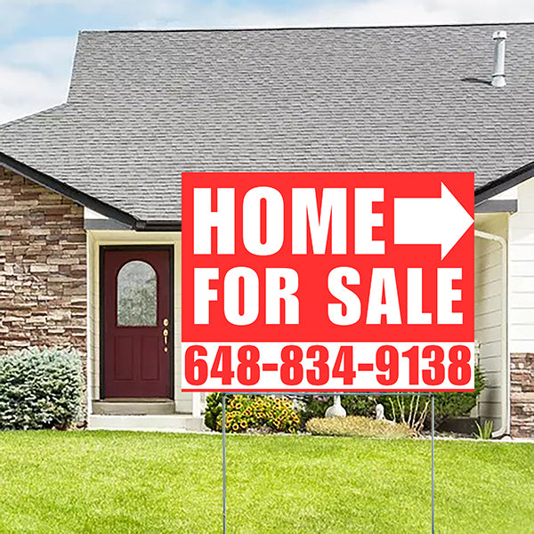 Home Sale Yard Sign - Plain Red White - Right Arrow Design - YardSigns.com