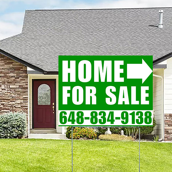 Home Sale Yard Sign - Plain Green White - Right Arrow Design - YardSigns.com