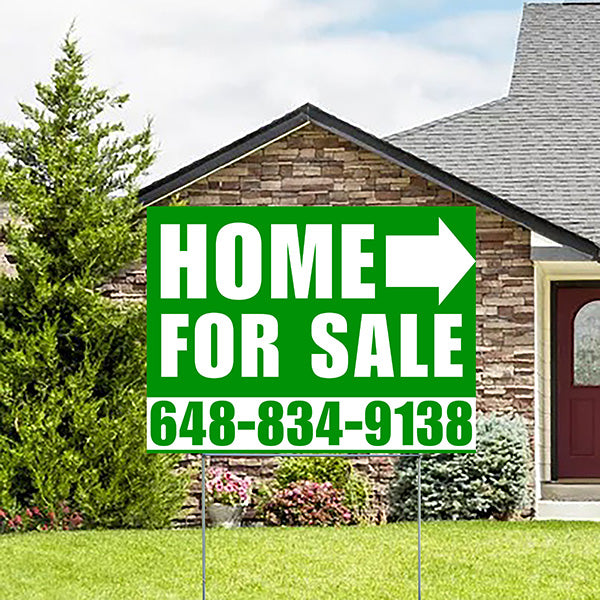 Home Sale Yard Sign - Plain Green White - Right Arrow Design - YardSigns.com