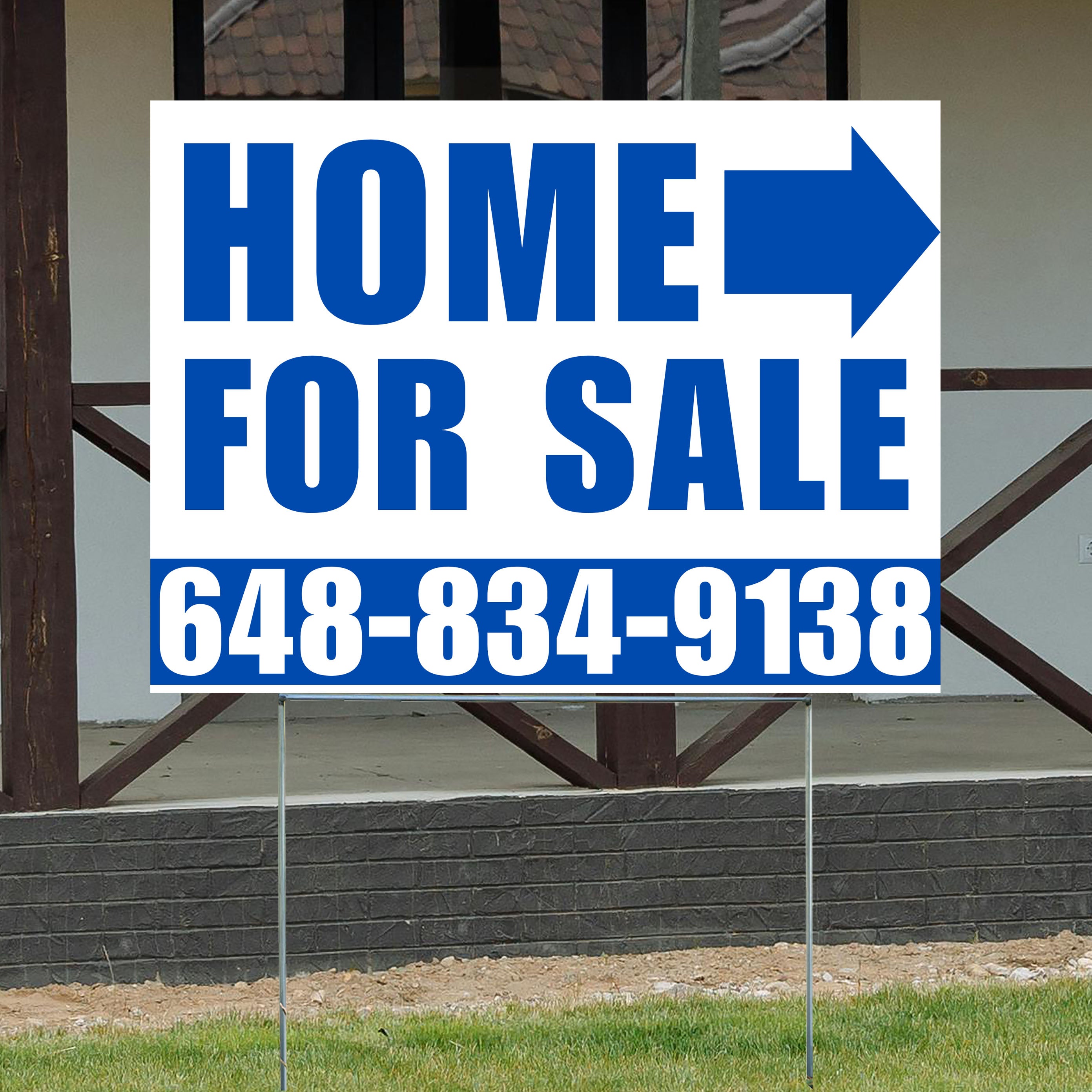 Home Sale Yard Sign - Plain White Blue - Right Arrow Design - YardSigns.com