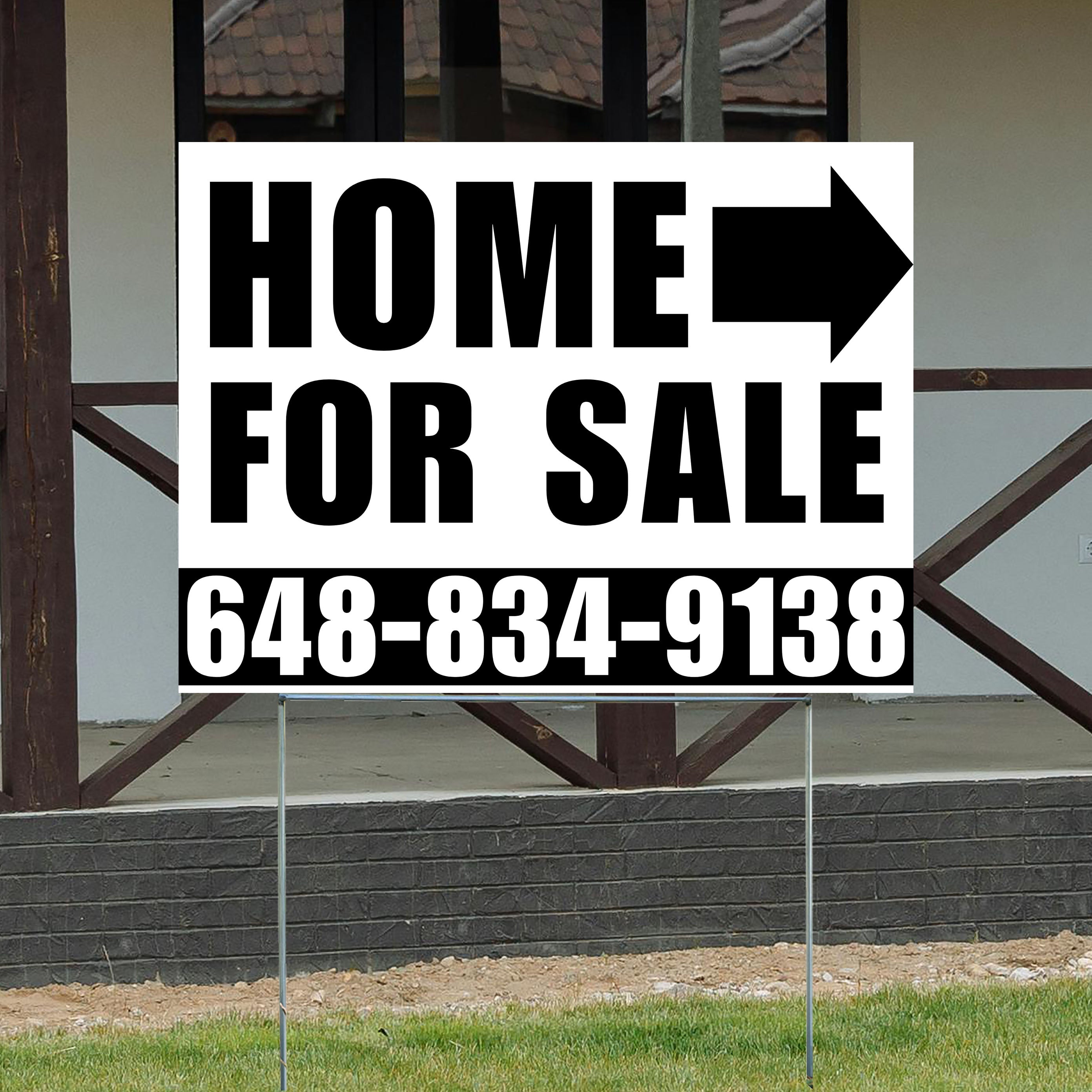Home Sale Yard Sign - Plain White Black - Right Arrow Design - YardSigns.com