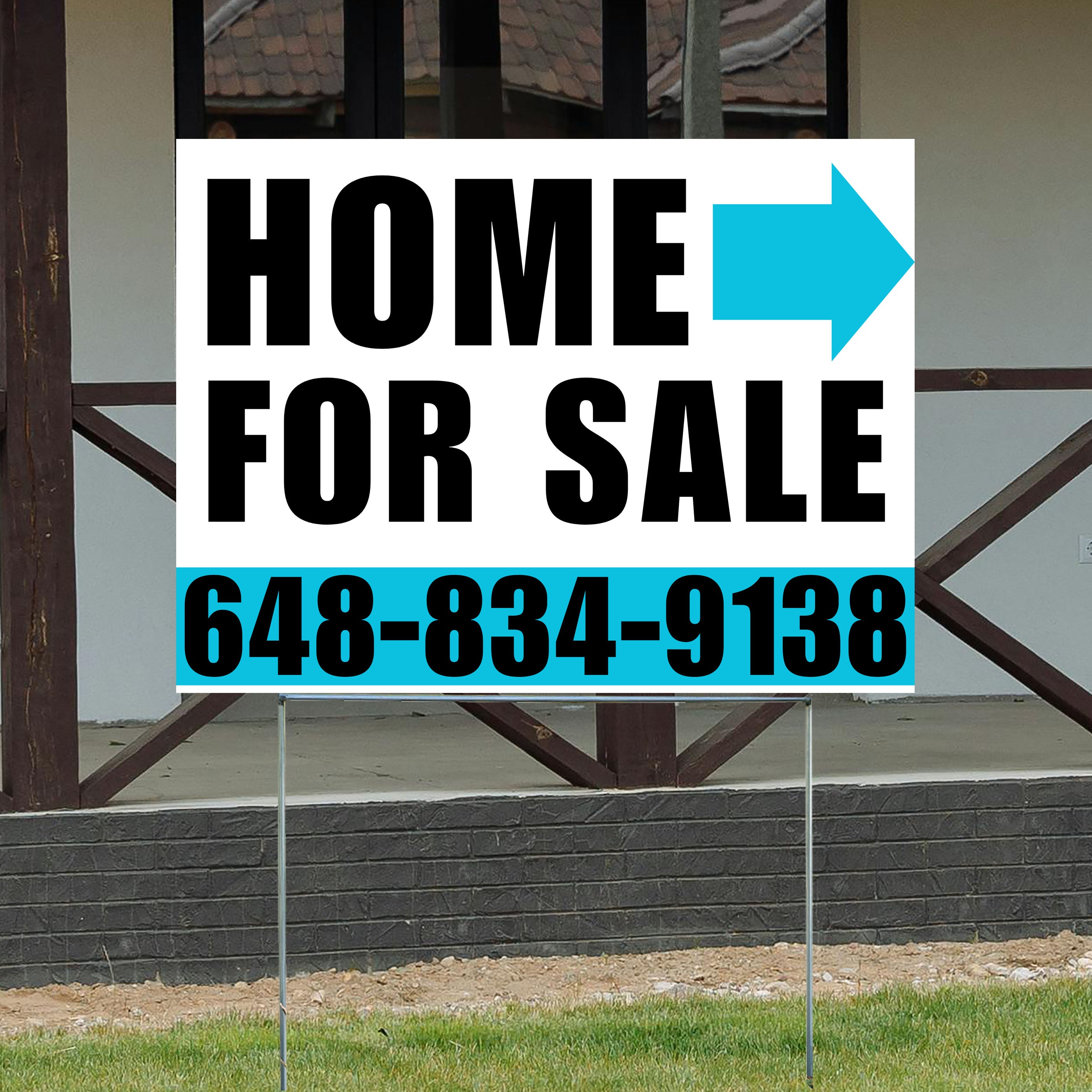 Home Sale Yard Sign - Plain White Aqua Blue - Right Arrow Design - YardSigns.com