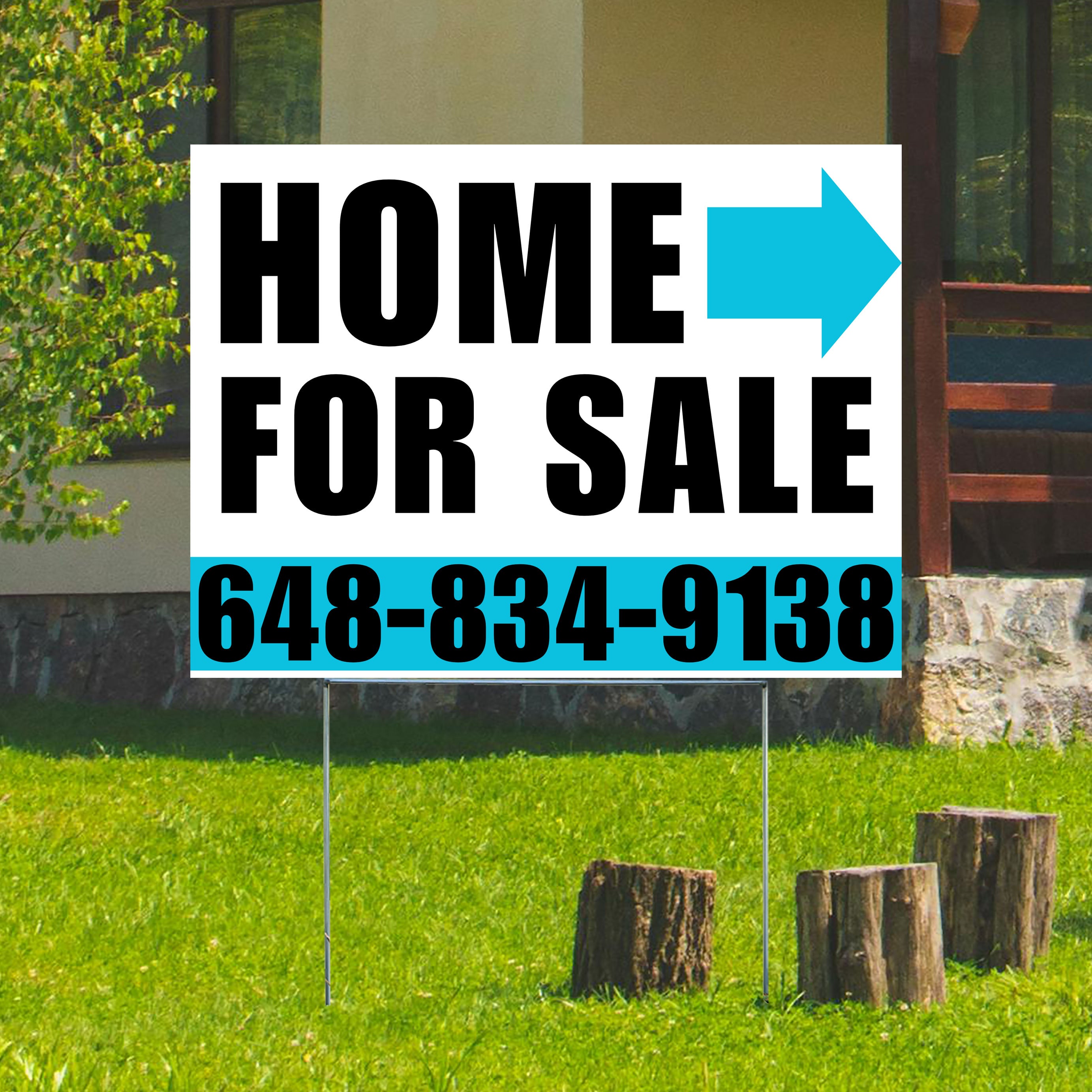 Home Sale Yard Sign - Plain White Aqua Blue - Right Arrow Design - YardSigns.com