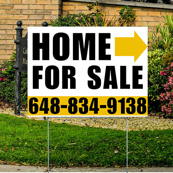 Home Sale Yard Sign - Plain White Mustard Gold - Right Arrow Design - YardSigns.com